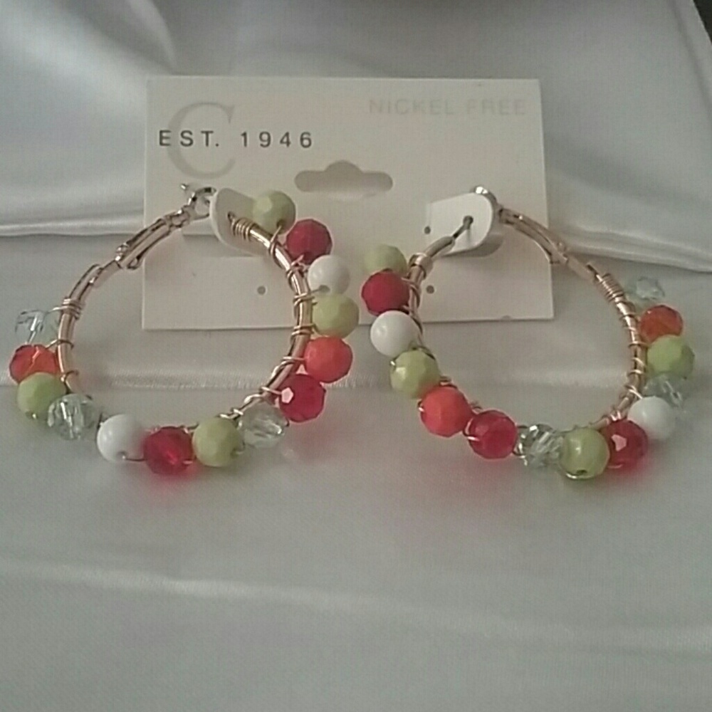 NEW RED GREEN ORANGE WHITE EARRINGS NICKEL  FREE